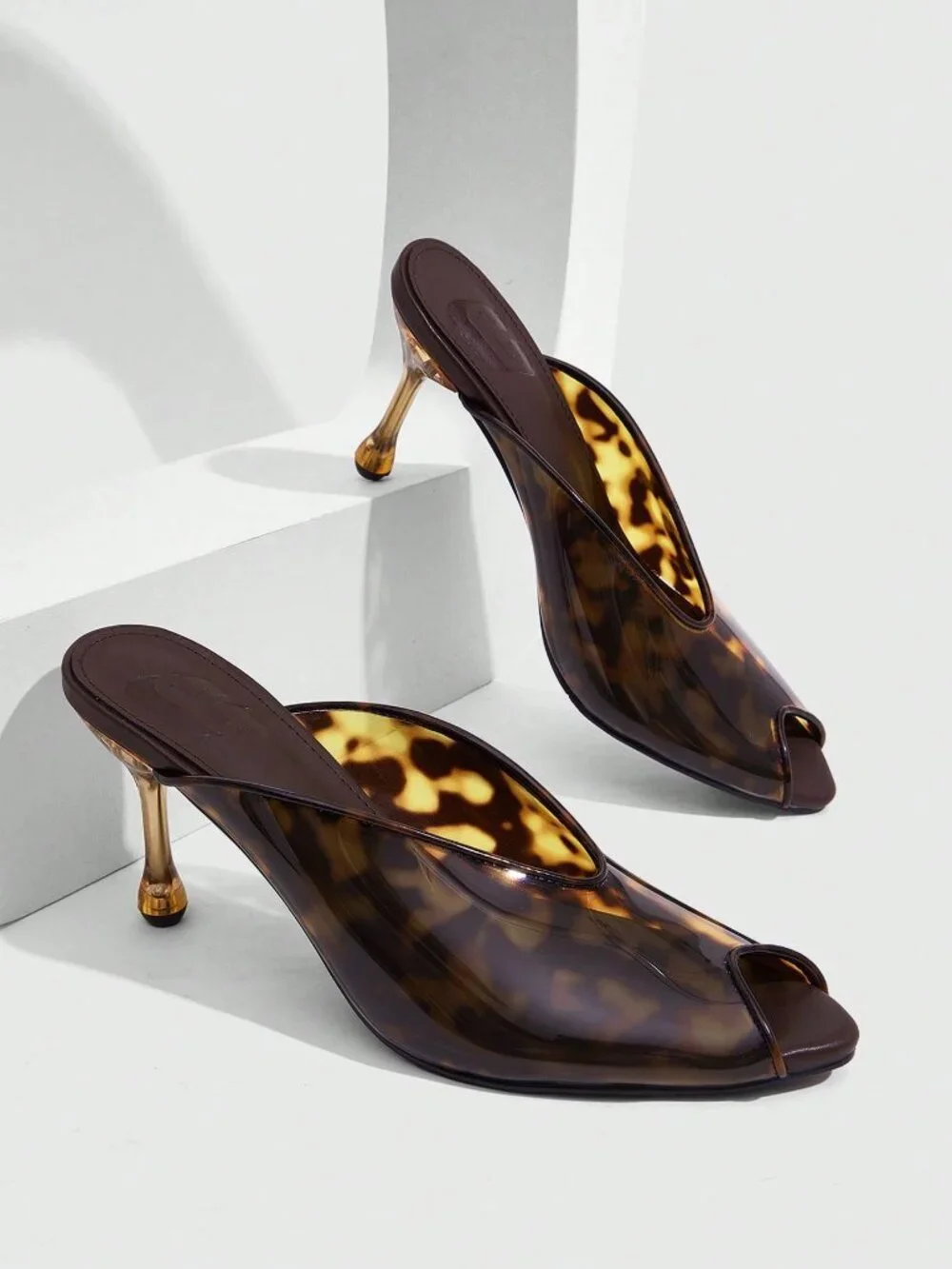 Coffee Brown Elegant Women's Wedges Open Toe Leopard Print Peep Toe Sandal